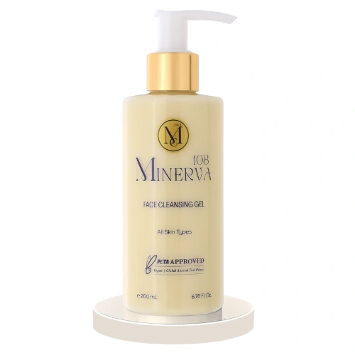 Minerva108 cosmetics vegan face cleansing gel in 200 ml bottle